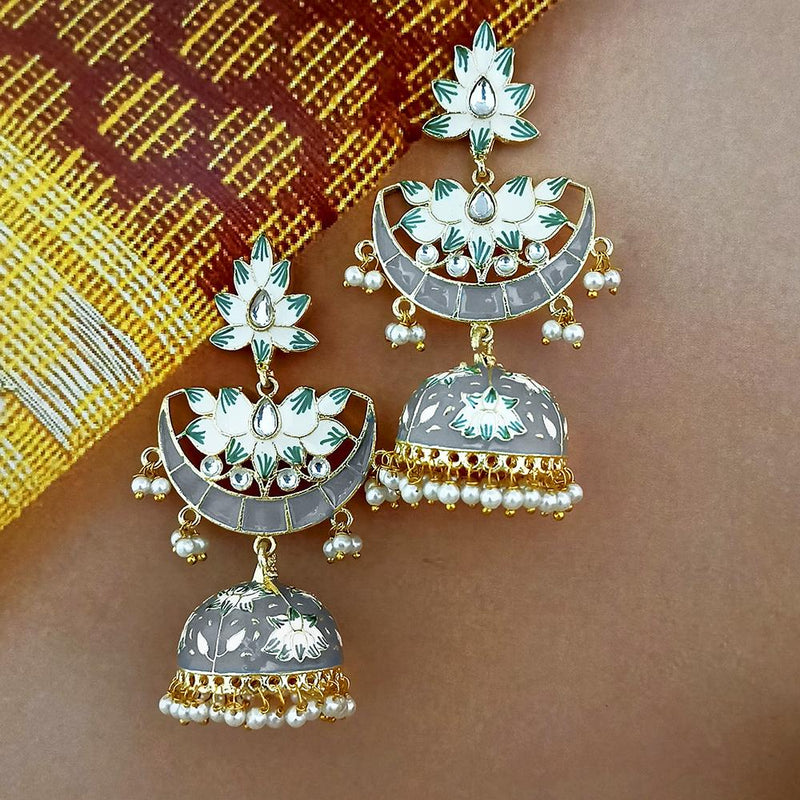 Kriaa Gold Plated Red Meenakari And Kundan Jhumki Earrings - 1316379A
