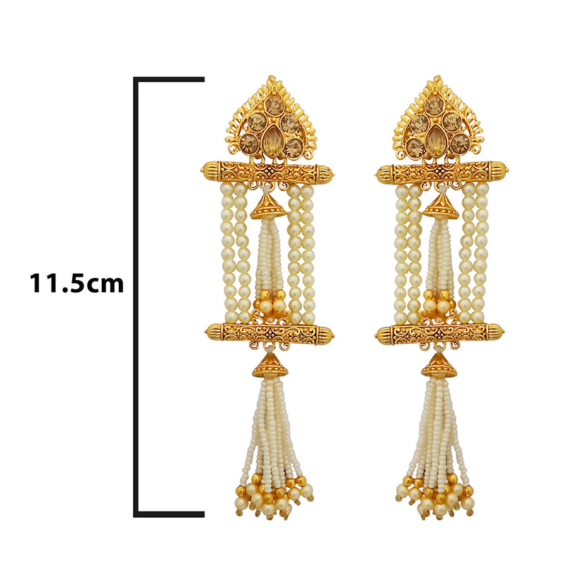 Kriaa Gold Plated Austrian Stone Pearl Dangler Earrings