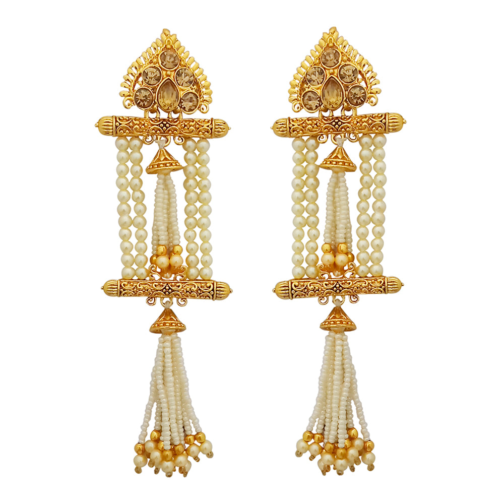 Kriaa Gold Plated Austrian Stone Pearl Dangler Earrings