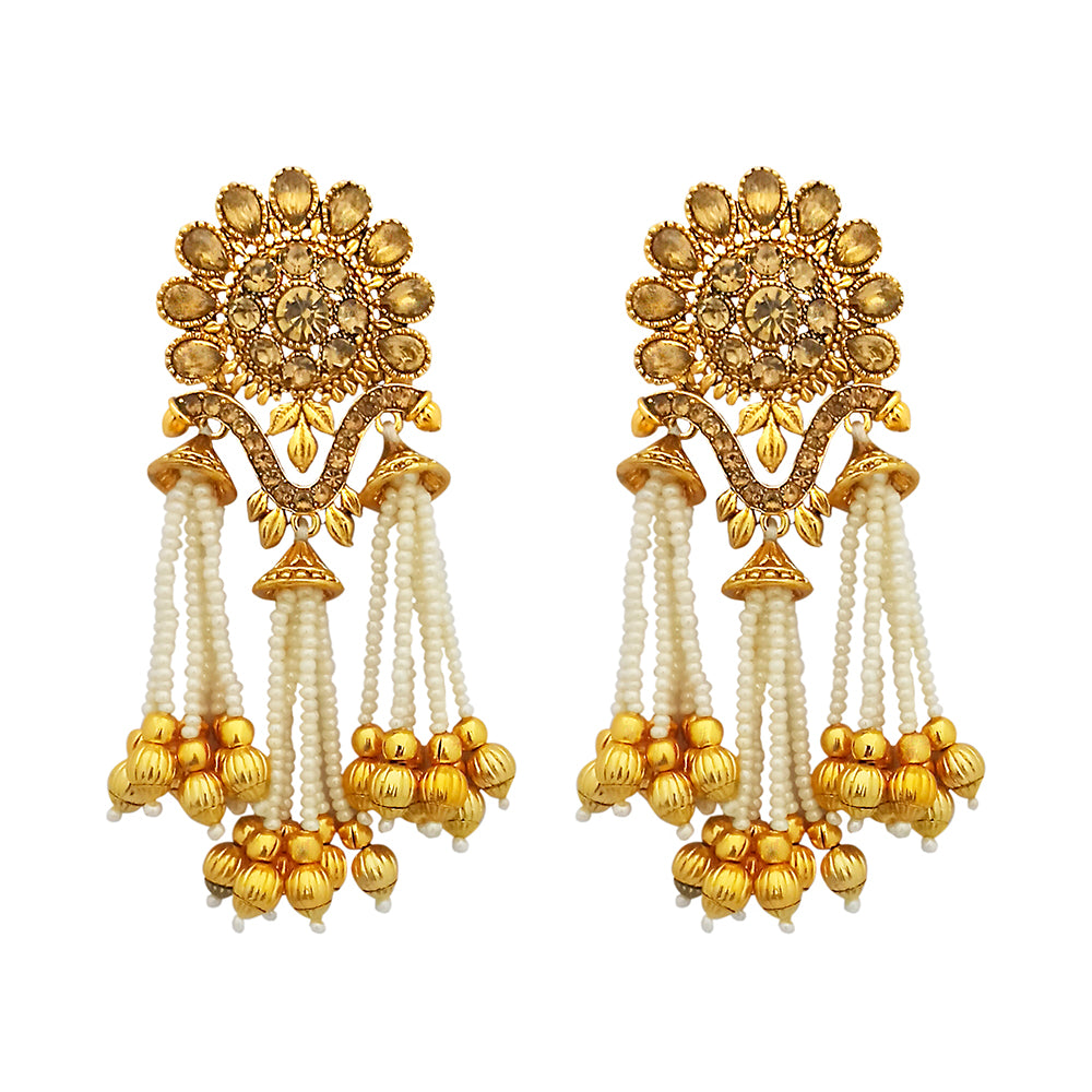 Kriaa Gold Plated Austrian Stone Pearl Dangler Earrings