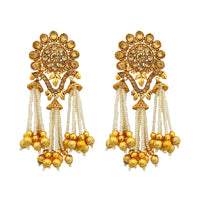 Kriaa Gold Plated Austrian Stone Pearl Dangler Earrings