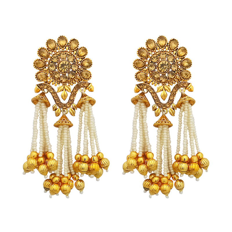 Kriaa Gold Plated Austrian Stone Pearl Dangler Earrings