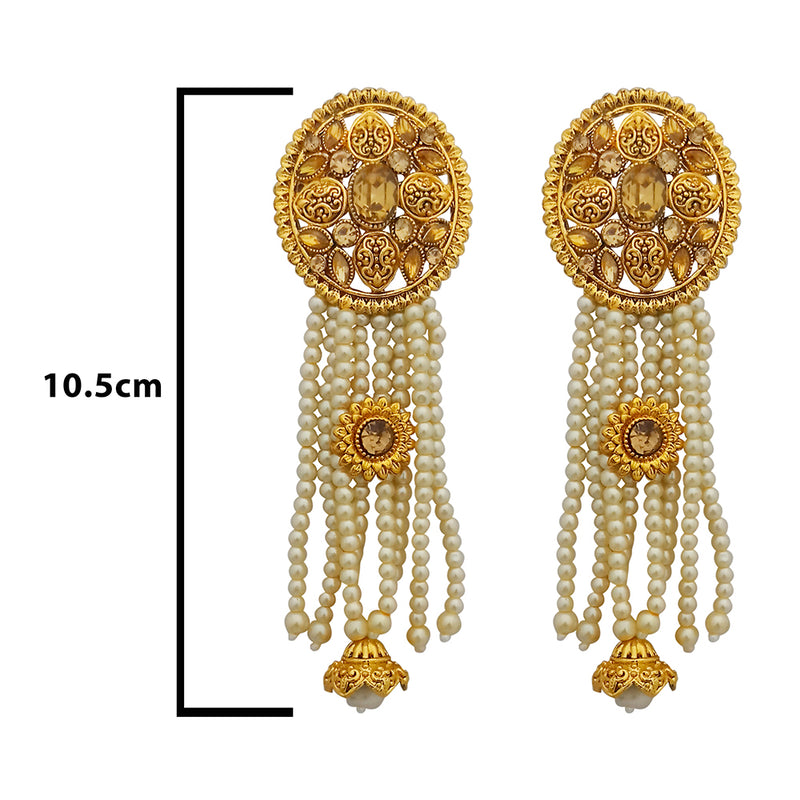 Kriaa Gold Plated Brown Austrian Stone Dangler Earrings