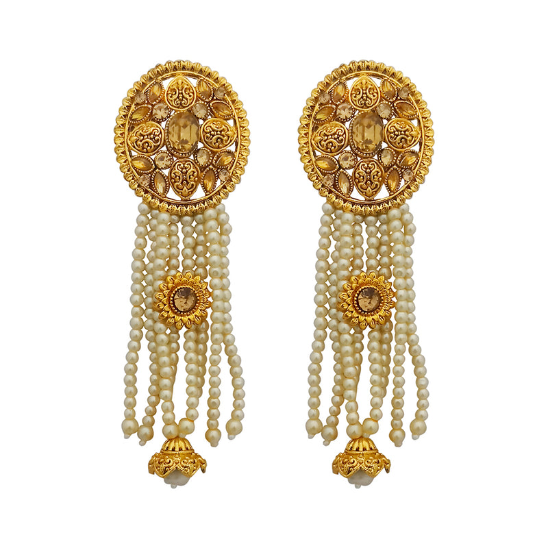 Kriaa Gold Plated Brown Austrian Stone Dangler Earrings