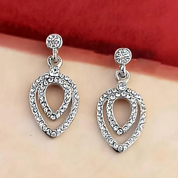Kriaa White Austrian Stone Silver Plated Dangler Earrings
