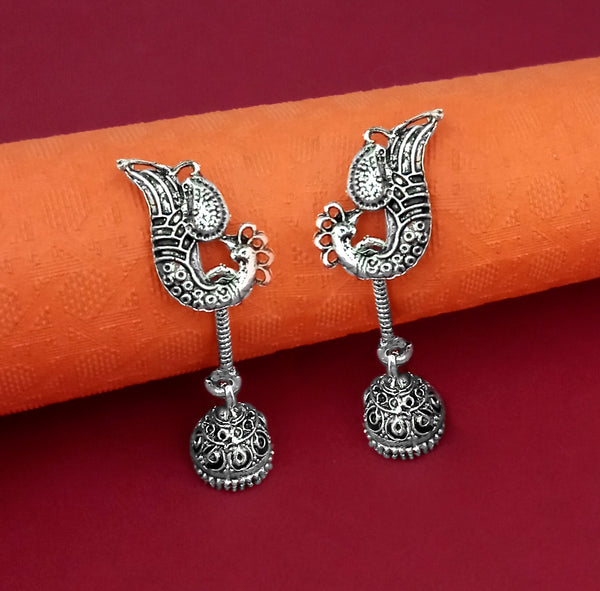 Jeweljunk Oxidised Plated Peacock Jhumki Earrings