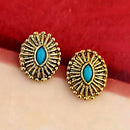 Kriaa Blue Kundan Gold Plated Stud Earrings