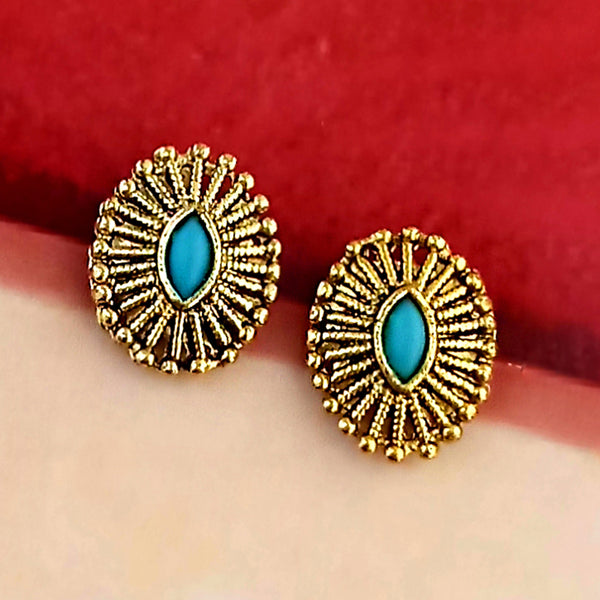 Kriaa Blue Kundan Gold Plated Stud Earrings