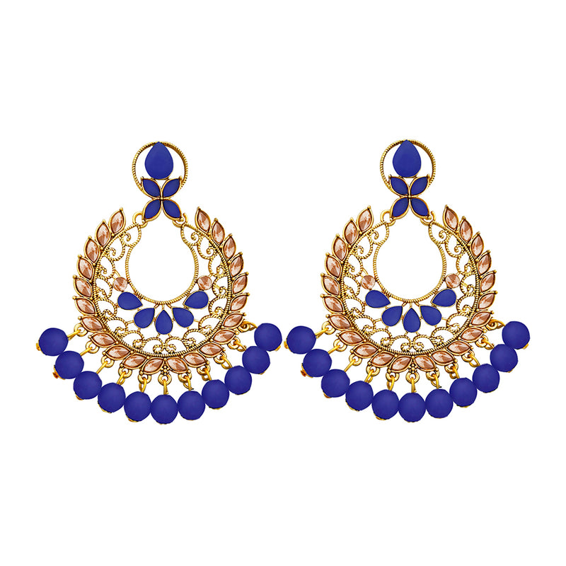 JD Arts Gold Plated Kundan Blue Dangler Earrings