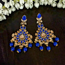 JD Arts Gold Plated Kundan Blue Dangler Earrings