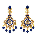 JD Arts Gold Plated Kundan Blue Dangler Earrings