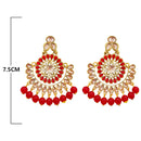 JD Arts Gold Plated Kundan Red Beads Dangler Earrings