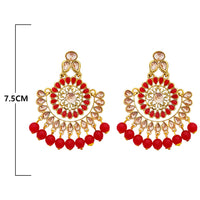JD Arts Gold Plated Kundan Red Beads Dangler Earrings