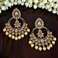 JD Arts Gold Plated Kundan Golden Dangler Earrings