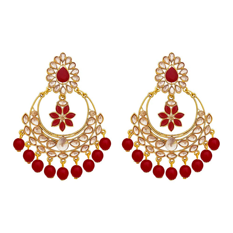JD Arts Gold Plated Kundan Maroon Beads Dangler Earrings