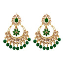 JD Arts Gold Plated Kundan Green Beads Dangler Earrings