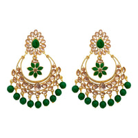 JD Arts Gold Plated Kundan Green Beads Dangler Earrings