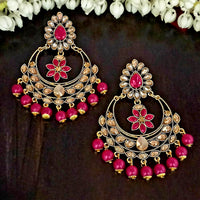 JD Arts Gold Plated Kundan Pink Beads Dangler Earrings