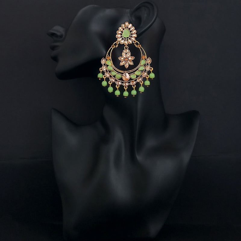 JD Arts Gold Plated Kundan Green Beads Dangler Earrings