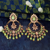 JD Arts Gold Plated Kundan Green Beads Dangler Earrings