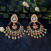 JD Arts Gold Plated Kundan Blue Beads Dangler Earrings
