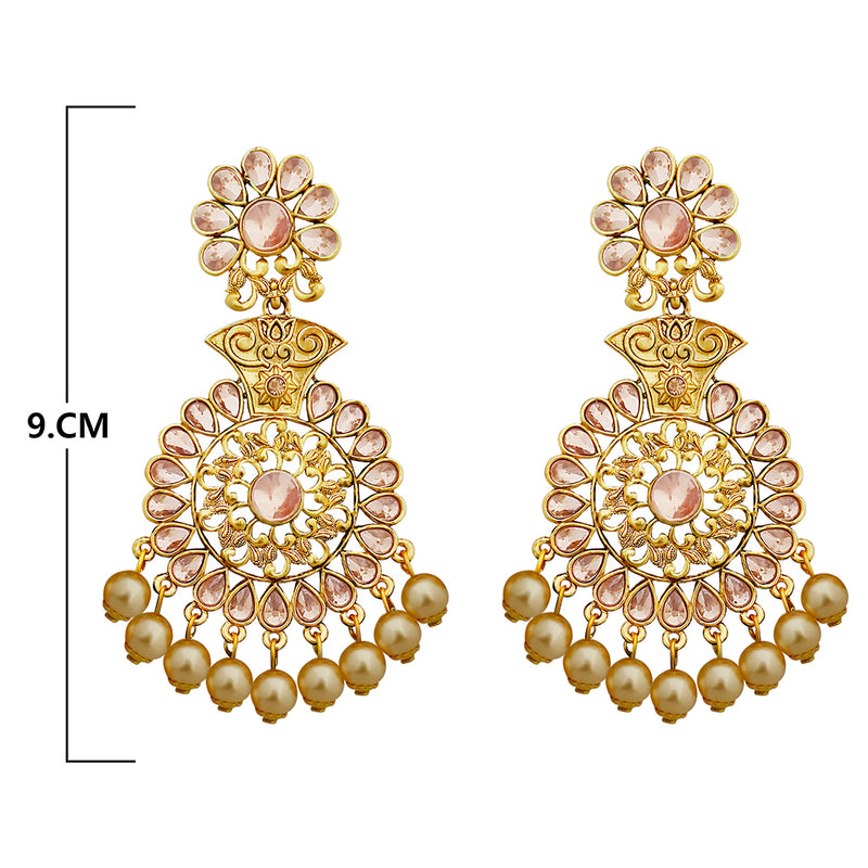 JD Arts Kundan Golden Dangler Earrings