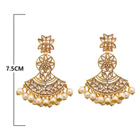 JD Arts Floral Kundan Golden Dangler Earrings