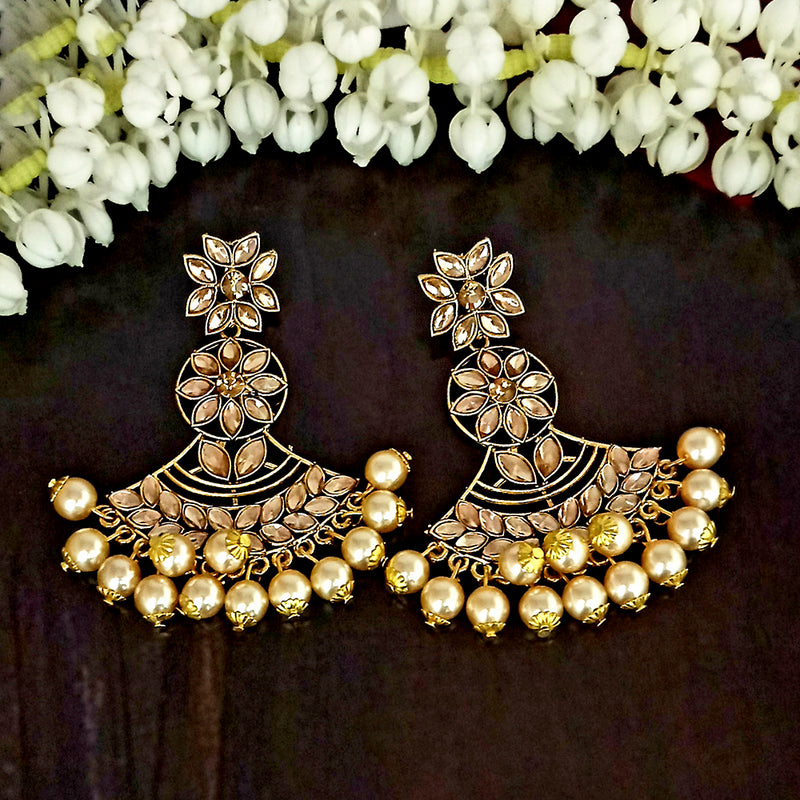 JD Arts Floral Kundan Golden Dangler Earrings