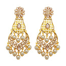 JD Arts Gold Plated White Beads Kundan Stone Dangler Earring