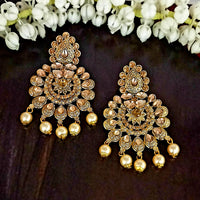 JD Arts Gold Plated White Beads Kundan Stone Dangler Earring