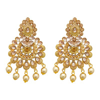 JD Arts Gold Plated White Beads Kundan Stone Dangler Earring