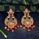 JD Arts Antique Gold Plated Kundan Red Beads Dangler Earring - 1317622B