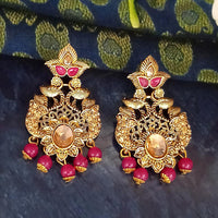 JD Arts Antique Gold Plated Kundan Pink Beads Dangler Earrings - 1317622D