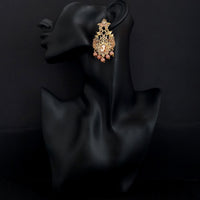 JD Arts Antique Gold Plated Kundan Peach Beads Dangler Earrings