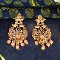 JD Arts Antique Gold Plated Kundan Peach Beads Dangler Earrings