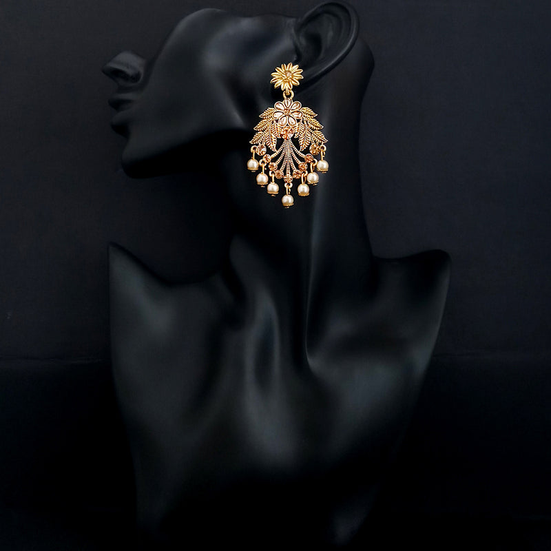 JD Arts Antique Gold Plated Brown Kundan Dangler Earrings