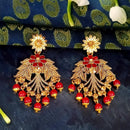 JD Arts Antique Gold Plated Kundan Red Beads Dangler Earrings - 1317624B