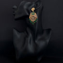 JD Arts Antique Gold Plated Kundan Green Beads Dangler Earrings