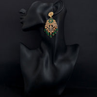 JD Arts Antique Gold Plated Kundan Green Beads Dangler Earrings