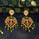 JD Arts Antique Gold Plated Kundan Green Beads Dangler Earrings