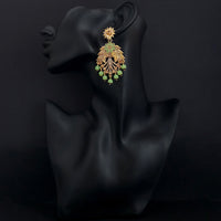 JD Arts Antique Gold Plated Kundan Green Beads Dangler Earrings