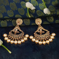 JD Arts Antique Gold Plated Brown Kundan Dangler Earrings - 1317626A