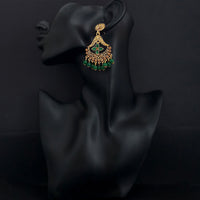 JD Arts Antique Gold Plated Kundan Green Beads Dangler Earrings