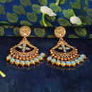 JD Arts Antique Gold Plated Kundan Blue Beads Dangler Earrings