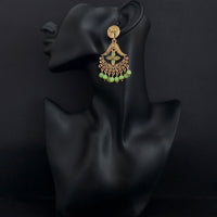 JD Arts Antique Gold Plated Kundan Green Beads Dangler Earrings