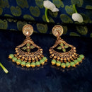 JD Arts Antique Gold Plated Kundan Green Beads Dangler Earrings