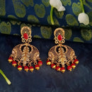 JD Arts Antique Gold Plated Kundan Red Beads Dangler Earrings - 1317627B