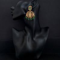 JD Arts Antique Gold Plated Kundan Green Beads Dangler Earrings