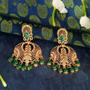 JD Arts Antique Gold Plated Kundan Green Beads Dangler Earrings