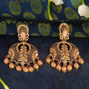 JD Arts Antique Gold Plated Kundan Peach Beads Dangler Earrings - 1317627F